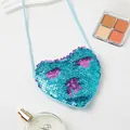 Mini heart-shaped reversible sequin crossbody bag in blue and purple with woven strap - Laser Blue Rose Red