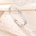 Elegant silver quilted bangle with micro-set zircons and polished finish in minimalist style - LZ0673 Quilted with Zirconia / Steel