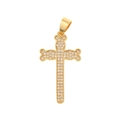 Detailed macro view of a gold cross pendant set with sparkling clear cubic zirconia stones - D150B