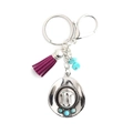 Silver cowboy hat keychain with turquoise beads and a vibrant purple tassel accent - Purple