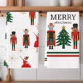Nutcracker Christmas kitchen towels set with Merry Christmas text on wooden rack - Nutcracker Theme Style (MJBT66-71) / 2 Pieces/Pack (40*60cm)