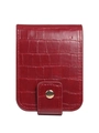 Mini red faux crocodile leather lipstick case with a gold snap button closure - Red