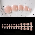French manicure press-on nails in nude and white tips shown on ceramic plate and full sheet - French White Tip Toe Nails Glossy (TN-MP03)
