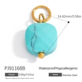 Turquoise square stainless steel charm pendant with gold plating, PJ91168B - PJ91168B-Square Turquoise Pendant