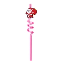 Pink spiral Christmas straw with a cute Santa Claus character for festive party supplies - Santa with Sack / Pink