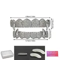 Hip hop 14K gold plated teeth grillz set with white zircon and accessories in case - Silver Fang Pave