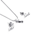 Elegant dolphin necklace and stud earrings set in polished silver stainless steel - Steel Color (KS127563-KFC)