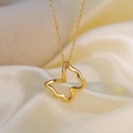 Elegant gold hollow butterfly pendant necklace with fine chain on silk background - H1275 Hollow Butterfly Necklace Gold
