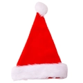 Classic red plush Santa Claus hat with white fluffy trim and pompom on white background - Premium Plush Trim Hat / Red/White