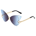 Fashion butterfly oversized sunglasses with gold metal frame and blue purple gradient lens - Gold Frame Grey Blue Lens