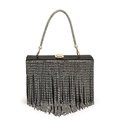 Elegante schwarze Abendtasche mit funkelnden Silber-Strass-Quasten und Perlen-Griff - Schwarz