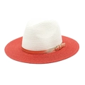 Two-tone woven straw Panama hat with a chic golden buckle strap for summer sun protection - M(56-58cm) / White + Red