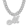 Silver finish iced-out butterfly and letter M pendant necklace on white background - Silver Letter M