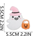 Close-up of Halloween ghost embroidery patch with pumpkin basket and pink witch hat details - No.41 (Large)