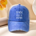 Vintage Trucker Cap in Blau und Beige mit Bestickung und atmungsaktivem Mesh-Einsatz - Königsblau (Teach Love Inspire)