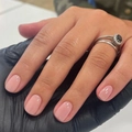 Short round press-on nails in glossy nude pink finish with a black gemstone ring accent - Pale Pink (JP2644)