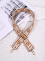 Ethnic geometric pattern woven bag strap in orange and brown with gold metal buckles - Khaki