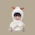 Winter white faux fur hood with brown antlers for kids and toddlers - Handmade Deer Antlers Off-white (for Ages 1-4)