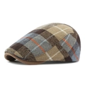 Classic British retro brown plaid wool flat cap for autumn and winter fashion - Fits 55-59CM Head Circumference / Style 1-Khaki
