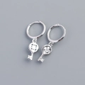 S925 sterling silver hoop earrings with stone-set four-leaf clover key pendants - White Gold (Pair)