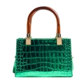 Bolso de charol verde con grabado de cocodrilo, asas de acrílico marrón y herrajes dorados - Verde