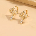 Golden fan-shaped Evil Eye earrings with geometric zircon inlay and drop pendant - Fan Zirconia Style (ES2314-4)