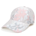 Close-up of intricate pink floral lace fabric and mesh texture on the sun hat - Plain Lace Style / Pink