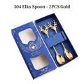 Set of 2 golden 304 stainless steel elk coffee spoons in a premium blue gift box - 304 Reindeer Spoon 2PCS Blue Box / Silver