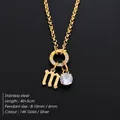 Elegant 14K gold plated stainless steel necklace with lowercase m and crystal pendant - Letter M