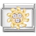 Modular stainless steel link charm with gold sun motif and clear crystal accents - 0124-three-diamond Sunflower