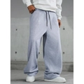 Men's loose light gray sports trousers with drawstring waist and wide-leg retro fit - Light Gray