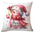 Rosa Weihnachts-Schneemann Kissenbezug mit Merry and Bright Text auf weißem Stoff - Schneemann Stil 4 / 45*45cm Pfirsichhaut Ohne Kern
