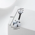 Black 316L stainless steel belly ring with clear cubic zirconia in size dimensions - Black Square