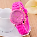 Sporty Geneva silicone watch in hot pink with gold casing and decorative subdials - Rose Red