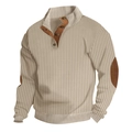 Pull en maille côtelée crème pour homme avec col montant et coudières brunes - S / Kaki
