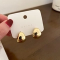 Minimalist gold teardrop stud earrings held by hand on a white display card - Gold Teardrop Style (Silver Pin-Gold)
