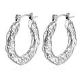 Polished silver hoop earrings with a textured lava finish and secure leverback closure - Oil Pressed Dimpled Hoop Steel (MS-288)