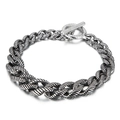 Vintage stainless steel Cuban link bracelet with twisted rope design and toggle clasp - Retro Twisted Rope Texture Style (KB153931-KJX)