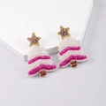 Handmade beaded Christmas tree earrings in white and rose red with gold star detail - Star Christmas Tree