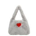 Sac à bandoulière en peluche grise avec un grand cœur rouge et une poignée douce - Gris