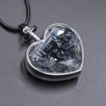 Heart-shaped crystal wishing bottle necklace filled with natural black obsidian stones - Obsidian