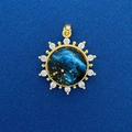 Golden round pendant with starry night nebula disc and clear gemstone halo accent - Gold Round Starry Sky Pendant (716)