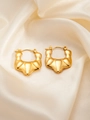 Detail of gold croissant hoop earrings with textured finish on elegant beige silk background - Gold Croissant Wavy Hoop (BJGE0271)