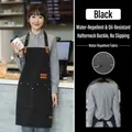 Waterproof black bib apron with adjustable neck strap and front pockets for catering work - A22 Style/Halter Neck / Black