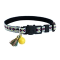 Plaid jacquard cat collar with ethnic pattern, yellow bell and colorful tassel charm - Yellow Pink Diamond Pattern