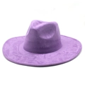 Detail view of smooth purple suede texture and precise stitching on the wide-brim fedora hat - M (56-59cm) / Taro Purple Suede
