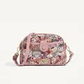 Borsa a tracolla rosa in tela con motivo jacquard a orsetto e finiture in pelle - Rosa