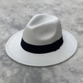 Classic off-white wool fedora hat with black grosgrain ribbon for men and women - Beige Grey