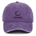Detail of Loading... text embroidery on vintage washed purple cotton baseball cap - Adjustable / Purple