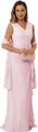 Pink V-neck chiffon evening gown for mother of the bride with elegant matching shawl - US size 2 / Top And Bottom / Pink